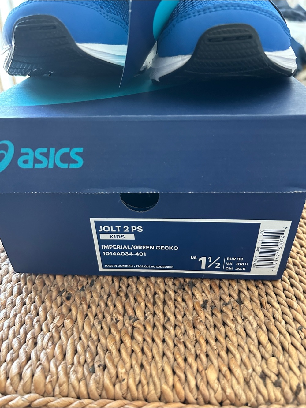 Asics Jolt 2 PS Navy Blue & Bright Green Kids Velcro Athletic Sneakers - Picture 2 of 7
